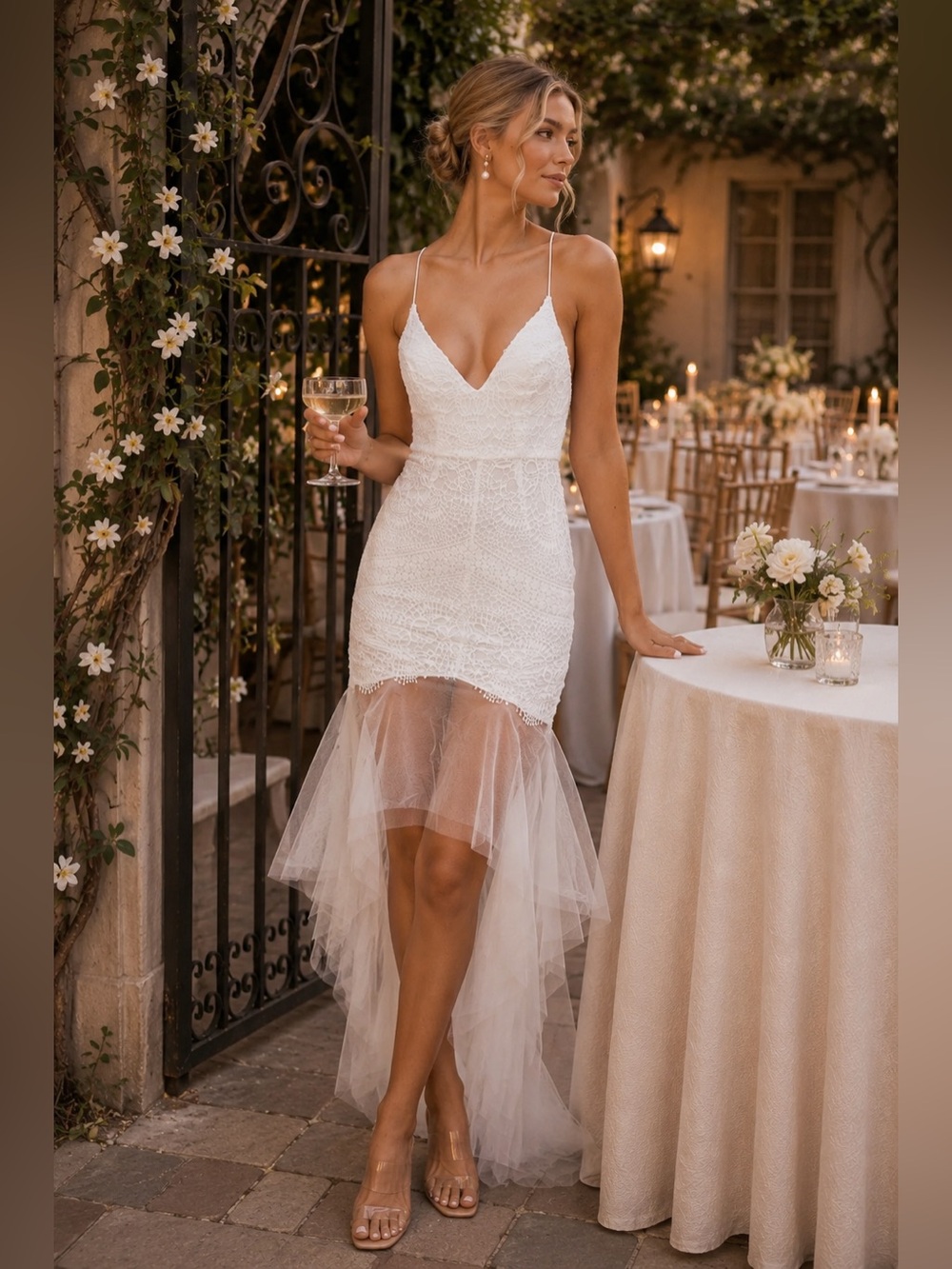 NWT Selfie Leslie Mon Amour White Lace Tulle Dress Large Bridal Rehearsal Dinner
